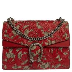 مملوكة مسبقًا حقيبة كتف غوتشي "ديونيسوس ارابيسك" متوسطة جلد و كانفاس جي جي سوبريم أحمر