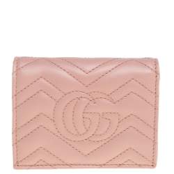 مملوكة مسبقًا Gucci Pink Matelasse Leather GG Marmont Card Case