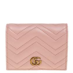 مملوكة مسبقًا Gucci Pink Matelasse Leather GG Marmont Card Case