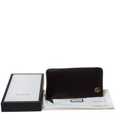 Pre Owned Gucci Dark Brown Leather GG Marmont Zip Around Wallet