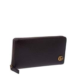 Pre Owned Gucci Dark Brown Leather GG Marmont Zip Around Wallet