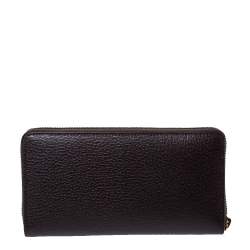 Pre Owned Gucci Dark Brown Leather GG Marmont Zip Around Wallet