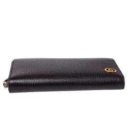 Pre Owned Gucci Dark Brown Leather GG Marmont Zip Around Wallet