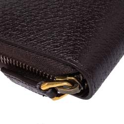 Pre Owned Gucci Dark Brown Leather GG Marmont Zip Around Wallet