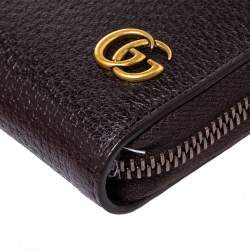 Pre Owned Gucci Dark Brown Leather GG Marmont Zip Around Wallet