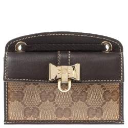 Pre Owned Gucci Beige/Ebony GG Crystal Canvas and Leather Duchessa Card Holder