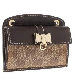 Pre Owned Gucci Beige/Ebony GG Crystal Canvas and Leather Duchessa Card Holder