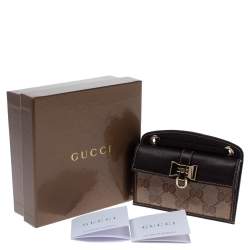 Pre Owned Gucci Beige/Ebony GG Crystal Canvas and Leather Duchessa Card Holder