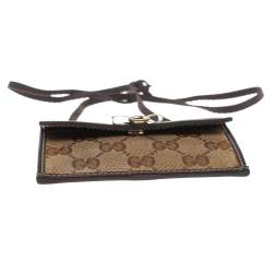 Pre Owned Gucci Beige/Ebony GG Crystal Canvas and Leather Duchessa Card Holder