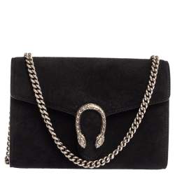 Pre Owned Gucci Black Suede Dionysus Wallet On Chain           