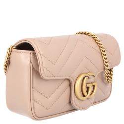 Pre Owned Gucci Light Pink GG Marmont Matelasse Super Mini Bag