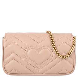 Pre Owned Gucci Light Pink GG Marmont Matelasse Super Mini Bag