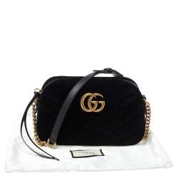 Pre Owned Gucci Black Matelasse Velvet Small GG Marmont Shoulder Bag