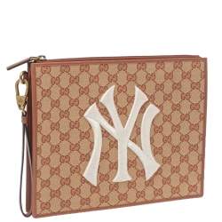 Gucci Beige/Brown GG Canvas and Leather New York Yankees Patch Pouch