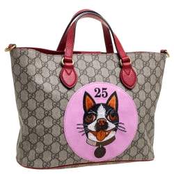 مملوكة مسبقًا Gucci Red/Beige GG Supreme Canvas, Suede and Leather Bosco Tote
