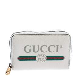 مملوكة مسبقًا Gucci Off White Printed Leather Zip Around Wallet