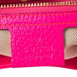 Pre Owned Gucci Neon Pink Floral Print Canvas and Leather Jackie Hobo