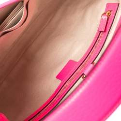 Pre Owned Gucci Neon Pink Floral Print Canvas and Leather Jackie Hobo