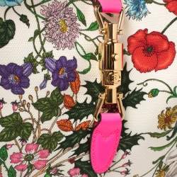 Pre Owned Gucci Neon Pink Floral Print Canvas and Leather Jackie Hobo