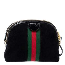 Pre Owned Gucci Black Suede and Patent Leather Ophidia Crossbody Bag