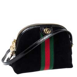 Pre Owned Gucci Black Suede and Patent Leather Ophidia Crossbody Bag