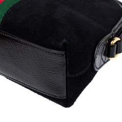 Pre Owned Gucci Black Suede and Patent Leather Ophidia Crossbody Bag
