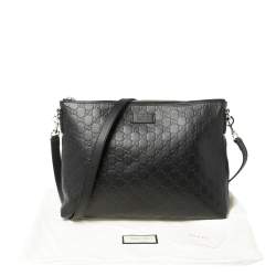 Pre Owned Gucci Black Guccissima Leather Messenger Bag