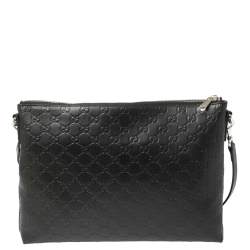 Pre Owned Gucci Black Guccissima Leather Messenger Bag