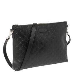 Pre Owned Gucci Black Guccissima Leather Messenger Bag