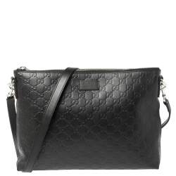 Pre Owned Gucci Black Guccissima Leather Messenger Bag