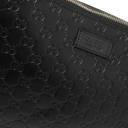 Pre Owned Gucci Black Guccissima Leather Messenger Bag