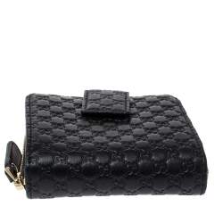 Pre Owned Gucci Black Microguccissima Leather Zip-Around Wallet