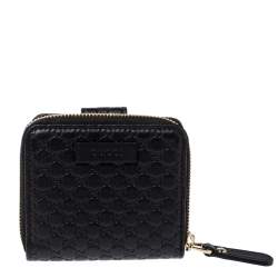 Pre Owned Gucci Black Microguccissima Leather Zip-Around Wallet