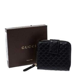 Pre Owned Gucci Black Microguccissima Leather Zip-Around Wallet