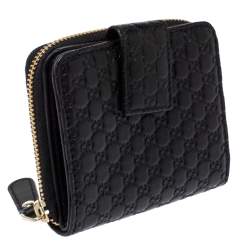 Pre Owned Gucci Black Microguccissima Leather Zip-Around Wallet