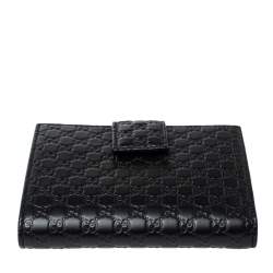 Pre Owned Gucci Black Microguccissima Leather French Flap Wallet
