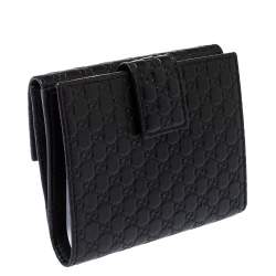 Pre Owned Gucci Black Microguccissima Leather French Flap Wallet