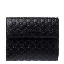 Pre Owned Gucci Black Microguccissima Leather French Flap Wallet