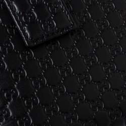 Pre Owned Gucci Black Microguccissima Leather French Flap Wallet