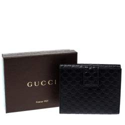 Pre Owned Gucci Black Microguccissima Leather French Flap Wallet