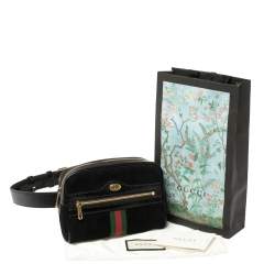 Pre Owned Gucci Black Suede and Patent Leather GG Ophidia Belt Bag
