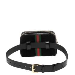 Pre Owned Gucci Black Suede and Patent Leather GG Ophidia Belt Bag