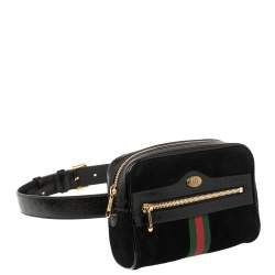 Pre Owned Gucci Black Suede and Patent Leather GG Ophidia Belt Bag