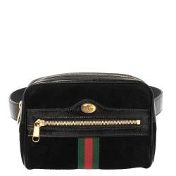 Pre Owned Gucci Black Suede and Patent Leather GG Ophidia Belt Bag