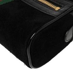 Pre Owned Gucci Black Suede and Patent Leather GG Ophidia Belt Bag