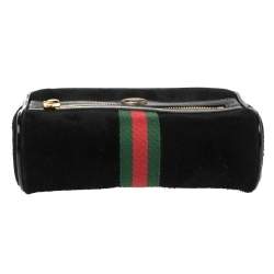 Pre Owned Gucci Black Suede and Patent Leather GG Ophidia Belt Bag