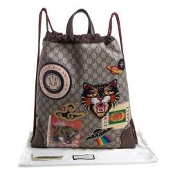 Pre Owned Gucci Beige GG Supreme Canvas Courrier Soft Drawstring Backpack