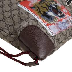 Pre Owned Gucci Beige GG Supreme Canvas Courrier Soft Drawstring Backpack