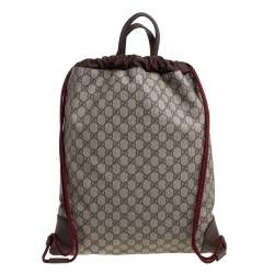 Pre Owned Gucci Beige GG Supreme Canvas Courrier Soft Drawstring Backpack