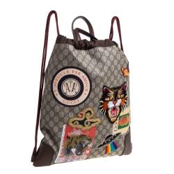 Pre Owned Gucci Beige GG Supreme Canvas Courrier Soft Drawstring Backpack